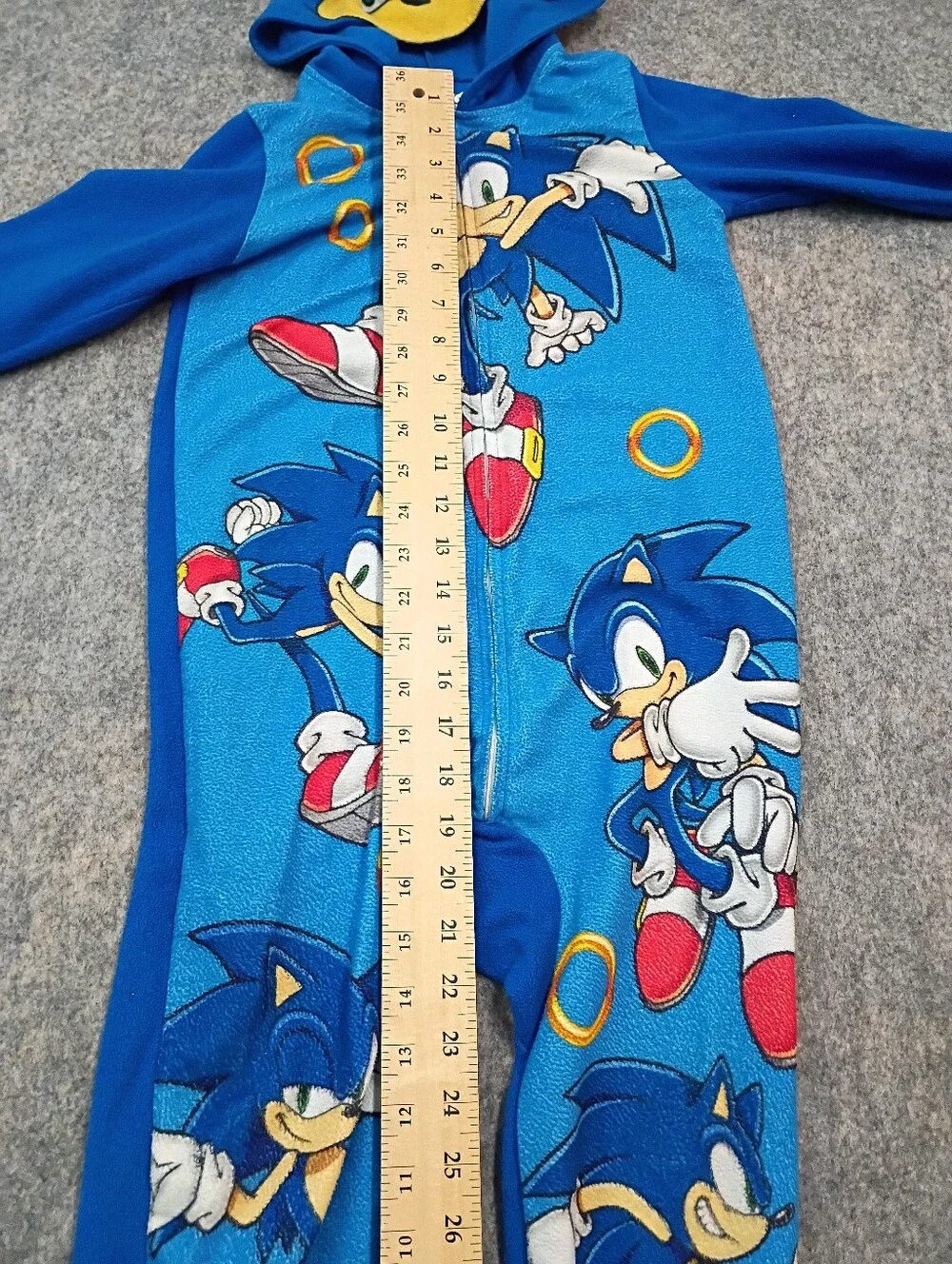 Sonic The Hedgehog Hooded Union Suit Pajamas Kids Size Small